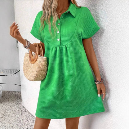 Women’s Polo Dress – Relaxed Fit – Textured Fabric – Batwing Sleeve – Empire Waist