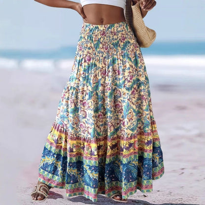 Women’s Maxi Dress – Strapless Bandeau – Flowy Fit – Boho Printed Cotton Style