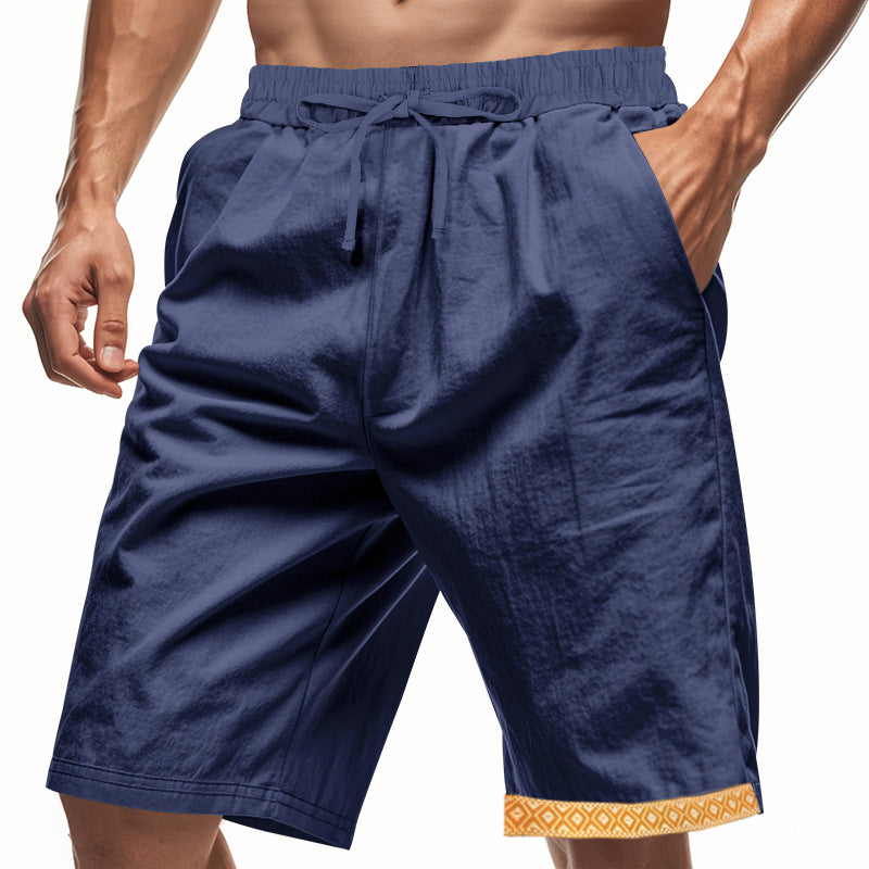 Men's Shorts – Loose Fit – Drawstring Waist – Boho Trim – Side Pockets