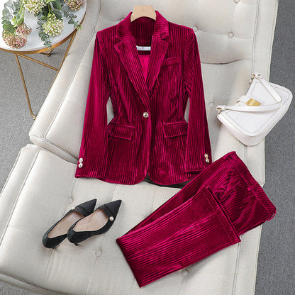 Women’s Blazer Suit Set – Tailored Fit – Textured Formal Design