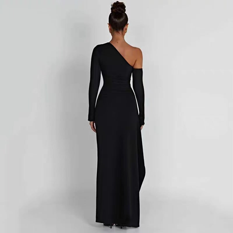 Women’s Maxi Dress – One Shoulder – Slim Fit – High Slit