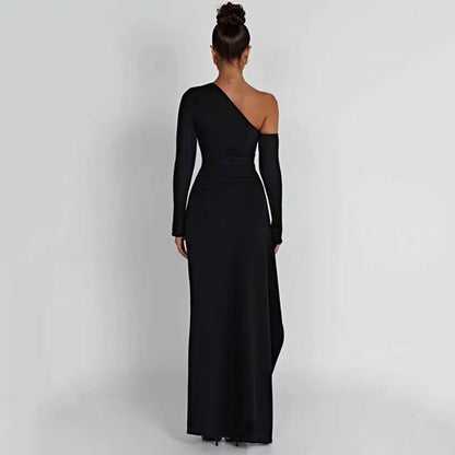 Women’s Maxi Dress – One Shoulder – Slim Fit – High Slit