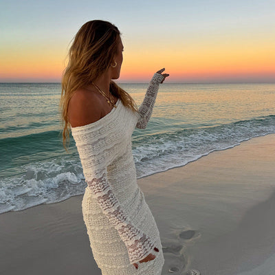 Women’s Maxi Dress – Slim Fit Lace – Off-Shoulder – Long Sleeve Formal Wear