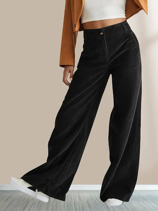Women’s Corduroy Trousers – High Waist – Straight Leg – Full Length Patch Pockets