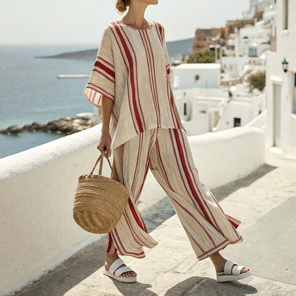 Women’s Two-Piece Set – Relaxed Fit – Cropped Wide-Leg Trousers – Breathable Blend