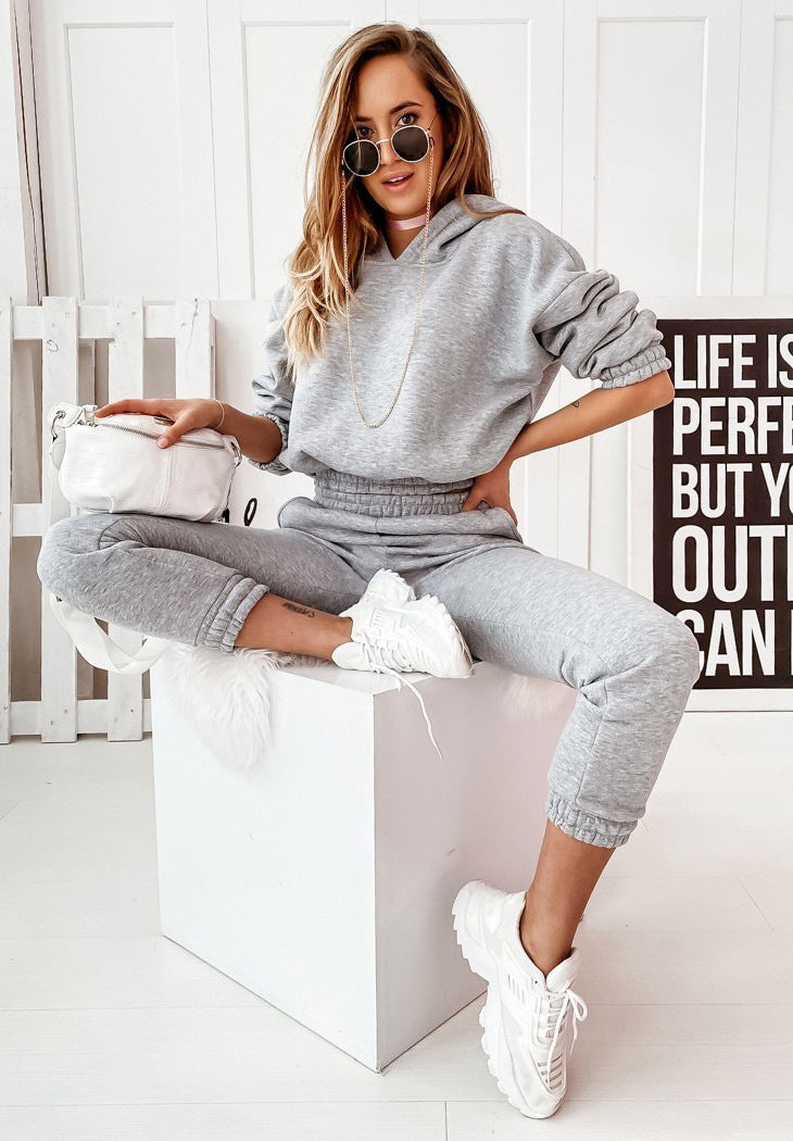 Women’s Tracksuit Set – Relaxed Fit – Cotton Blend – Tapered Leg – Hoodie & Joggers