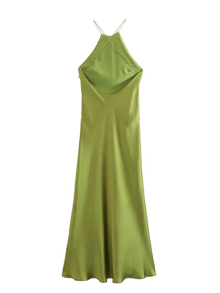 Women’s Halter Neck Dress – Satin Fabric – Slim Fit – Full Length Formal Wear