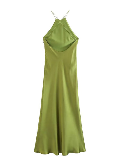 Women’s Halter Neck Dress – Satin Fabric – Slim Fit – Full Length Formal Wear