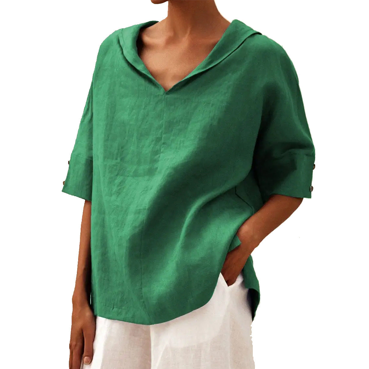 Women’s Shirt – Relaxed Fit – Breathable Blend – V-Neck – Half Sleeve Casual Style