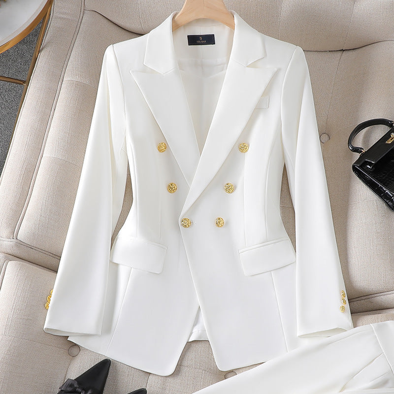 Women’s Suit Set – Tailored Fit – Double-Breasted – Gold Buttons – Structured Design
