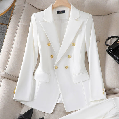 Women’s Suit Set – Tailored Fit – Double-Breasted – Gold Buttons – Structured Design