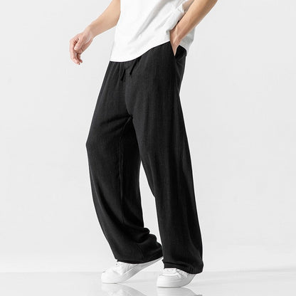 Men’s Casual Trousers – Linen Blend – Loose Fit – Full Length – Drawstring Waist