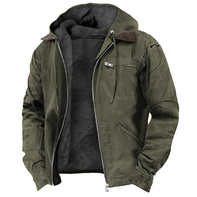 Men’s Hooded Jacket – Fleece Lined – Relaxed Fit – Full Zip – Cotton Blend Casual Wear