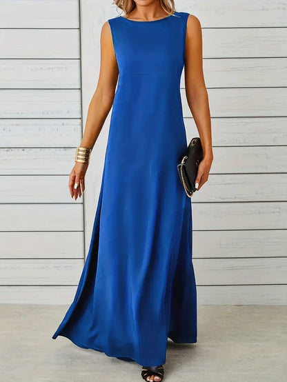 Women’s Sleeveless Mid-Length Dress – Relaxed Fit – Lightweight Breathable Fabric – Minimalist Style