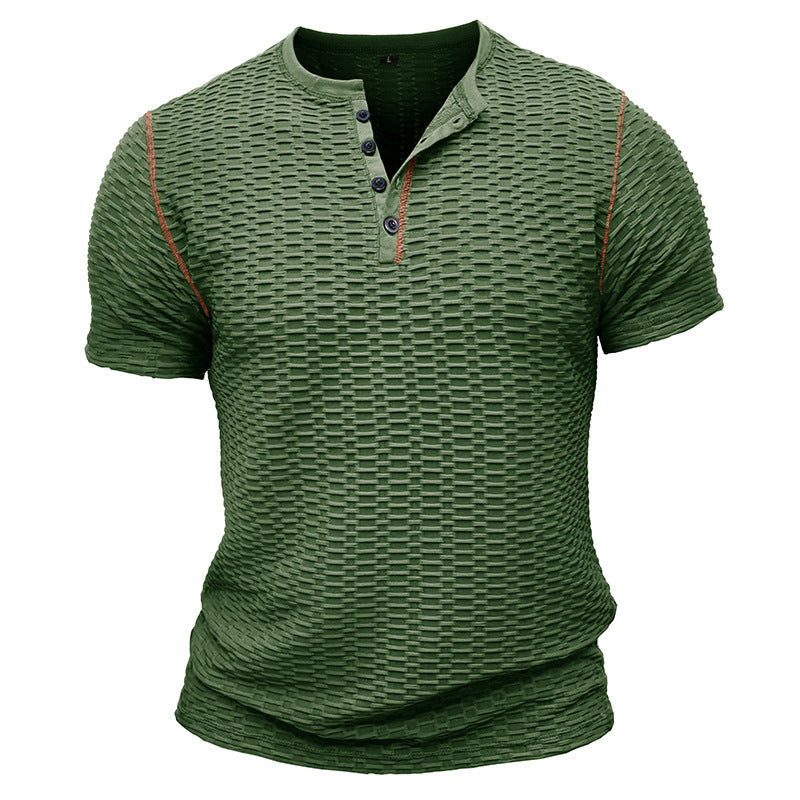 Men’s Henley Shirt – Slim Fit – Textured Knit – Short Sleeve Casual Wear