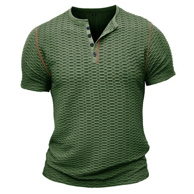 Men’s Henley Shirt – Slim Fit – Textured Knit – Short Sleeve Casual Wear