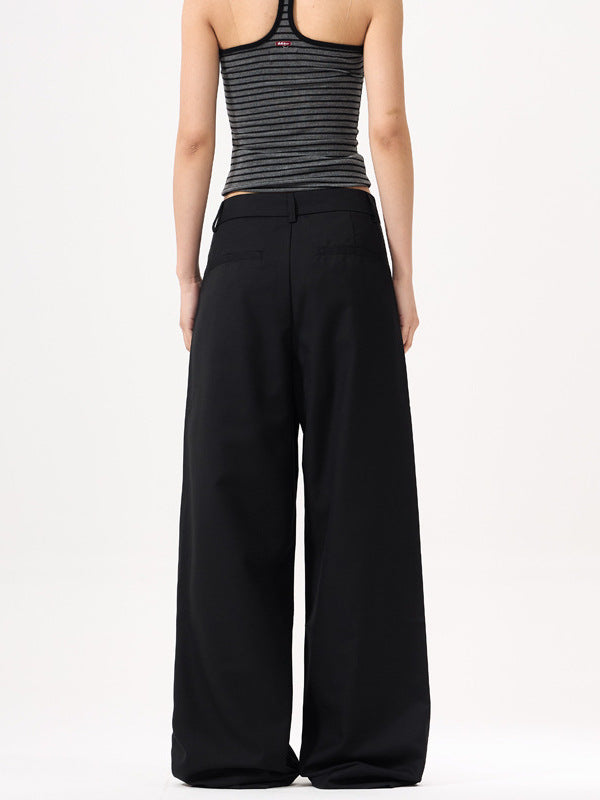 Women's Wide-Leg Trousers - High-Waisted - Front Pleats - Flowing Fit