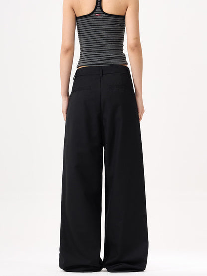 Women's Wide-Leg Trousers - High-Waisted - Front Pleats - Flowing Fit