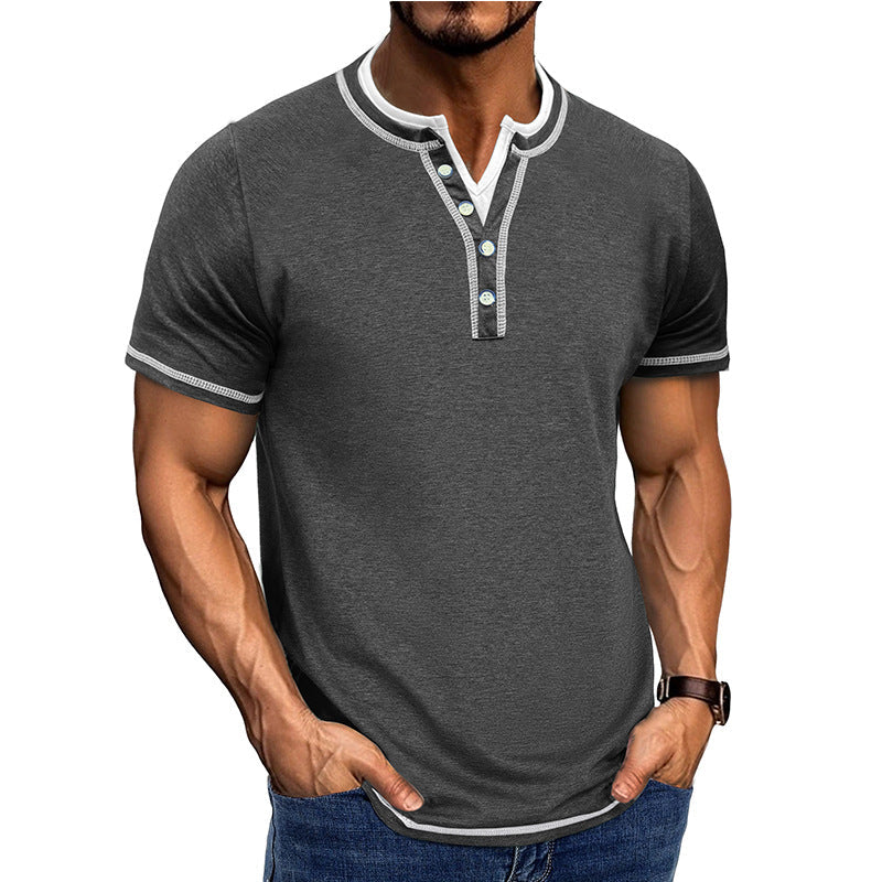 Men’s Henley Shirt – Cotton – Classic Fit – Ribbed Trim – Short Sleeve Casual Wear