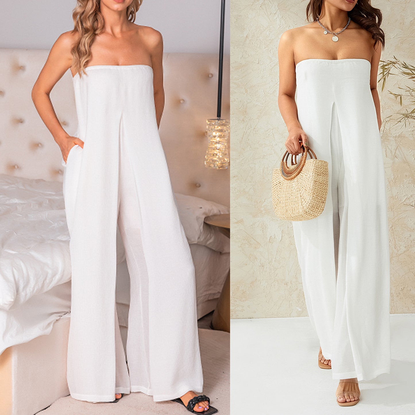 Women’s Jumpsuit – Strapless Bandeau – Wide Leg – Relaxed Fit