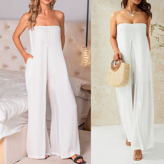 Women’s Jumpsuit – Strapless Bandeau – Wide Leg – Relaxed Fit
