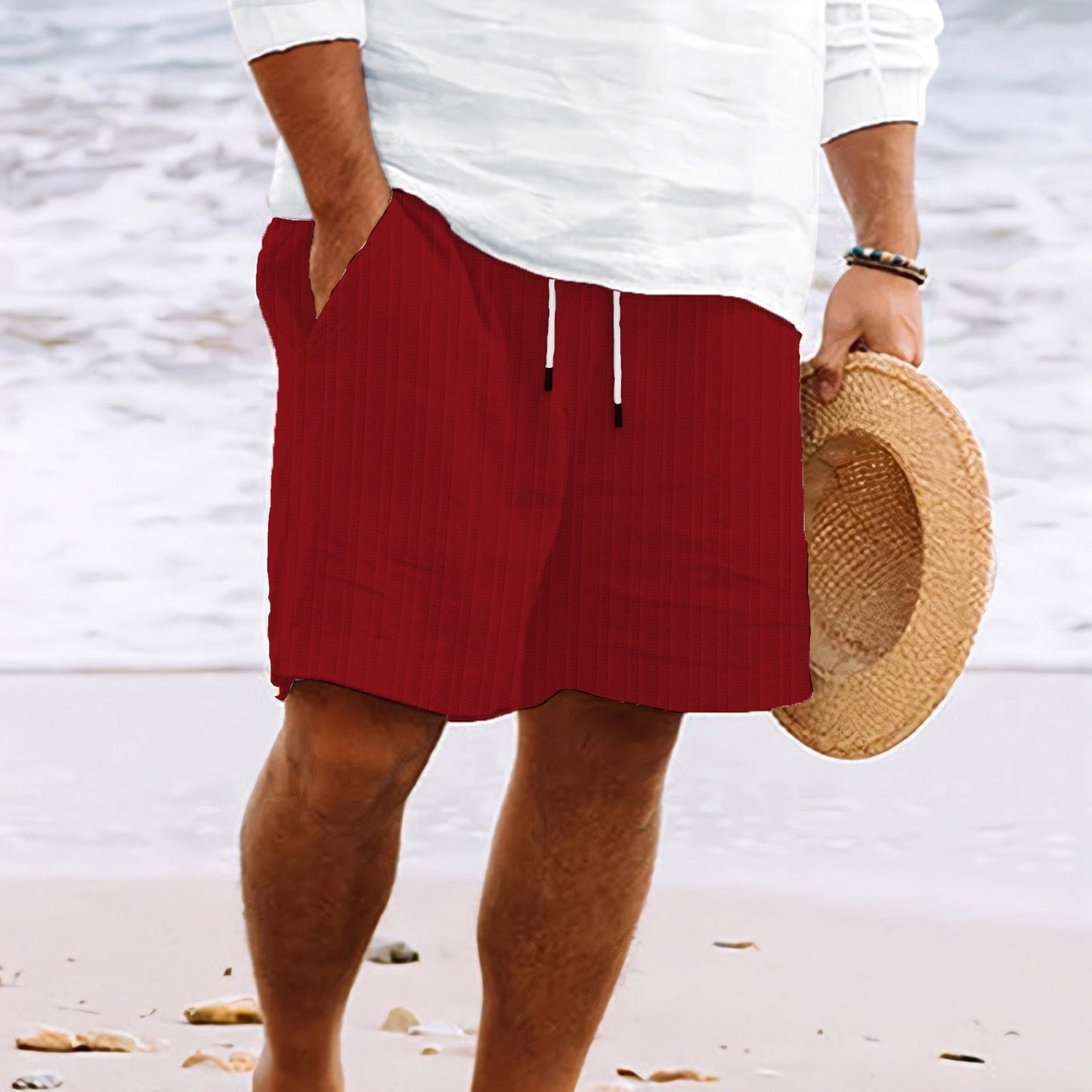 Men’s Shorts – Cotton Linen Blend – Relaxed Fit – Drawstring Waist – Multi Pocket