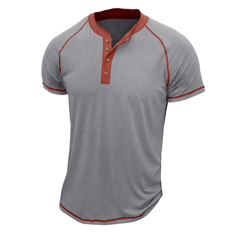Men’s Henley Shirt – Cotton Blend – Regular Fit – Short Sleeve – Contrast Stitching