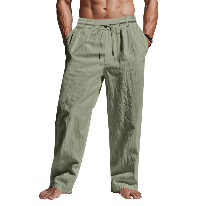 Men’s Linen Trousers – Relaxed Fit – Full Length – Drawstring Waist with Pockets