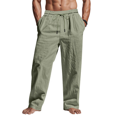 Men’s Linen Trousers – Relaxed Fit – Full Length – Drawstring Waist with Pockets