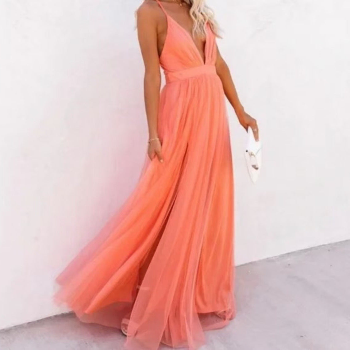 Women’s Maxi Dress – V-Neck Sleeveless – Cinched Waist – Lightweight Elegant Fit