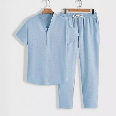 Men’s Athletic Set – Breathable Relaxed Fit – Short Sleeve Top and Drawstring Trousers