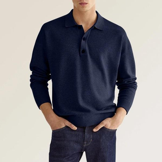 Men’s Polo Shirt – Knit Cotton Blend – Classic Fit – Long Sleeve – Ribbed Cuffs
