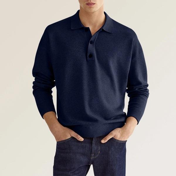 Men’s Polo Shirt – Knit Cotton Blend – Classic Fit – Long Sleeve – Ribbed Cuffs
