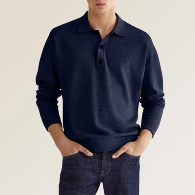 Men’s Polo Shirt – Knit Cotton Blend – Classic Fit – Long Sleeve – Ribbed Cuffs