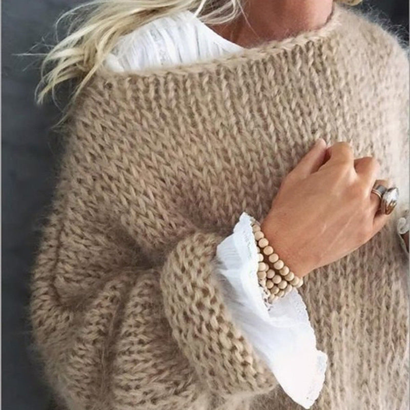Women’s Oversized Sweater – Chunky Knit – Mohair Feel – Longline – Crew Neck Drop Shoulder