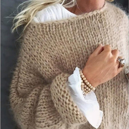 Women’s Oversized Sweater – Chunky Knit – Mohair Feel – Longline – Crew Neck Drop Shoulder