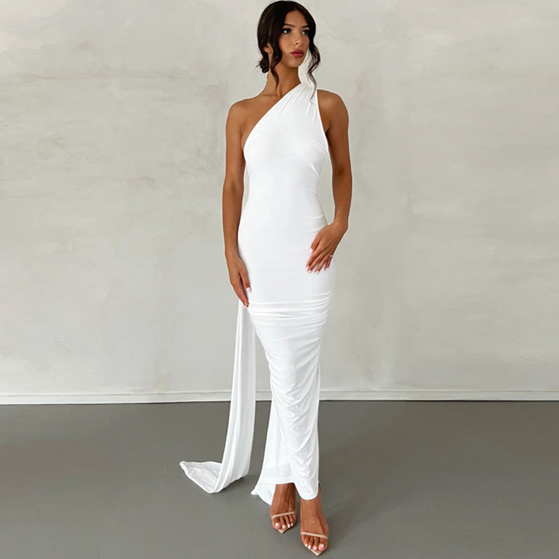 Women’s Evening Dress – Slim Fit – One Shoulder – Ruched Floor-Length Gown