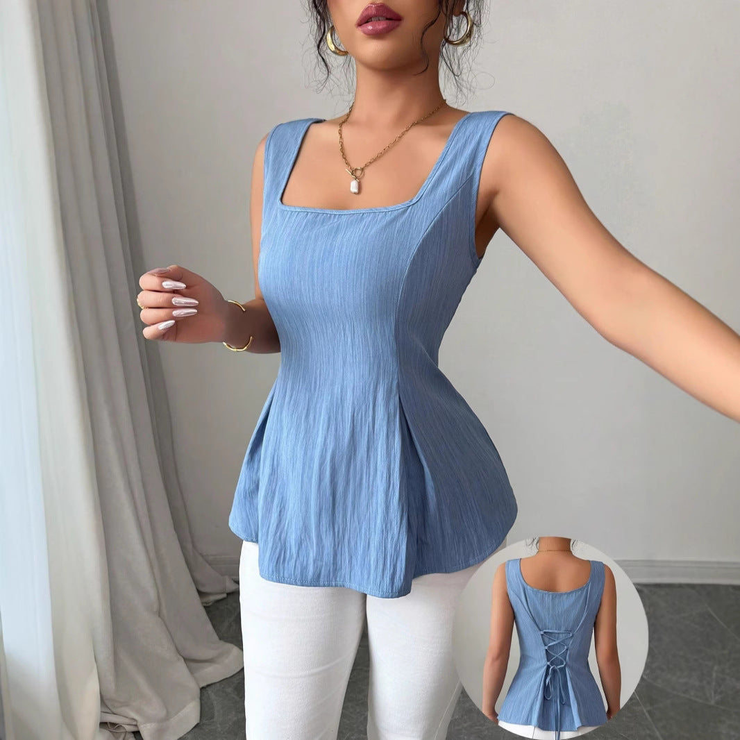 Women’s Tank Top – Slim Fit – Ribbed Knit – Square Neck – Lightweight Casual Style