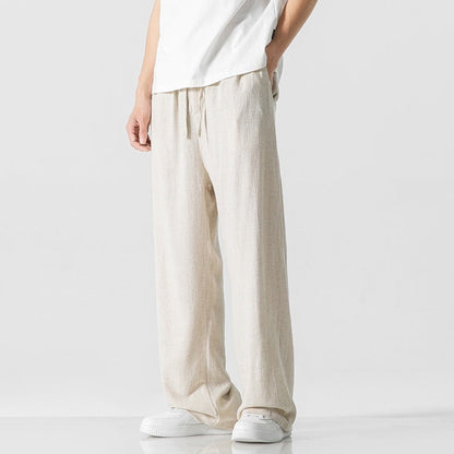 Men’s Casual Trousers – Linen Blend – Loose Fit – Full Length – Drawstring Waist
