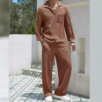 Men’s Lounge Set – Relaxed Fit – Long Sleeve Shirt & Full-Length Pants – Soft Knit