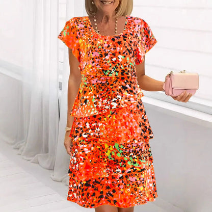 Women’s Midi Dress – Floral Print – Tiered Ruffle – Relaxed Fit – Lightweight Fabric