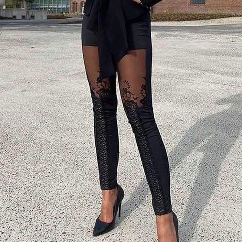 Women’s Slim Trousers – Stretch Fit – Lace Side Panels – Full Length Evening Wear