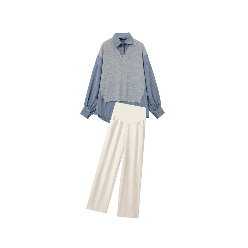Women's Layered Oversized Sweater - V-Neck - Long Sleeve - Relaxed Fit Shirt Set