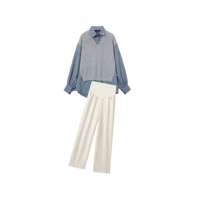 Women's Layered Oversized Sweater - V-Neck - Long Sleeve - Relaxed Fit Shirt Set