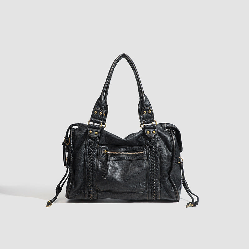 Women’s Shoulder Bag – Textured Leather – Braided Detail – Adjustable Strap