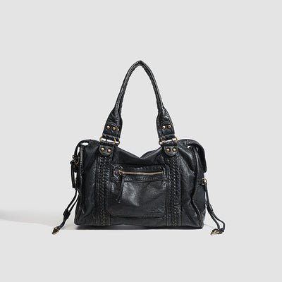 Women’s Shoulder Bag – Textured Leather – Braided Detail – Adjustable Strap
