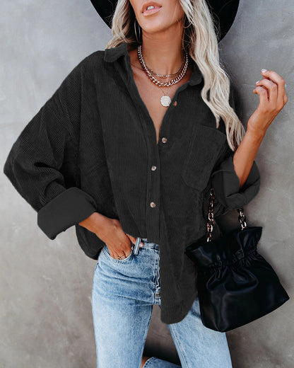 Women’s Corduroy Shirt – Oversized Fit – Long Sleeve – Casual Button-Up Layering Piece