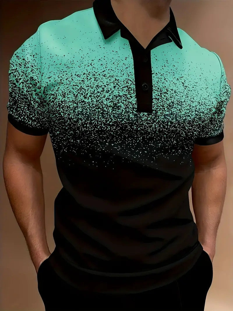 Men’s Polo Shirt – Slim Fit – Gradient Print – Soft Breathable Blend – Casual Style