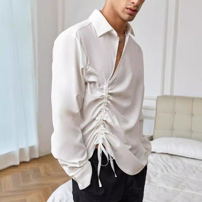 Men’s Long Sleeve Shirt – Relaxed Fit – Lace-Up Front – Lightweight Cotton Blend