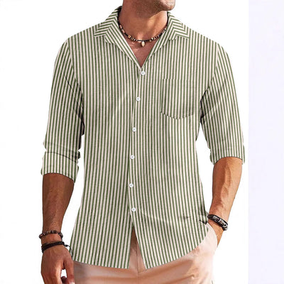 Men’s Long Sleeve Shirt – Regular Fit – Stripe Pattern – Chest Pocket
